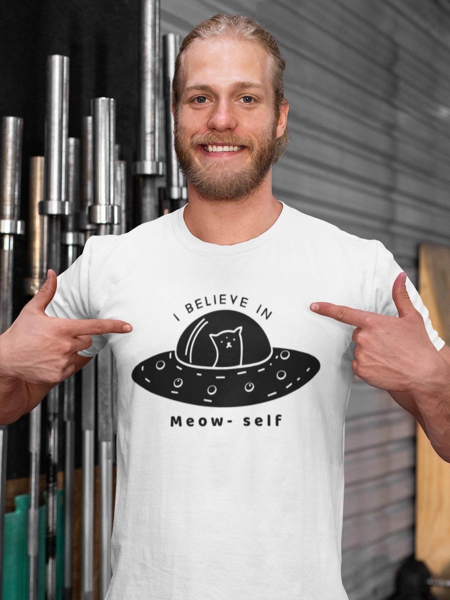 Kat I Believe in Meow self | Funny Meme Hip trendy | Otaku geek culture | Unisex Shirt Wit Maat L